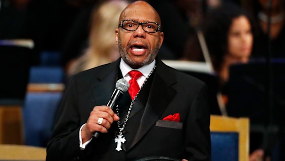 Rev. Jasper Williams, Jr., delivers the eulogy during the funeral service for Aretha Franklin. 