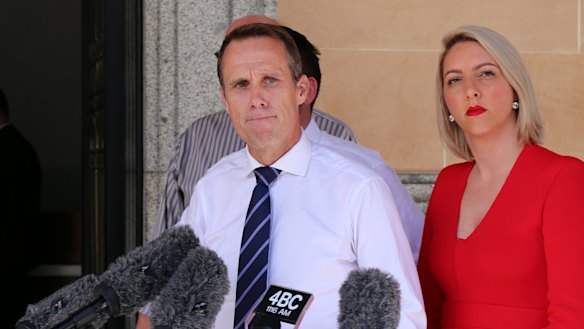 Labor candidate for lord mayor Rod Harding outside City Hall with Labor councillors on Wednesday.