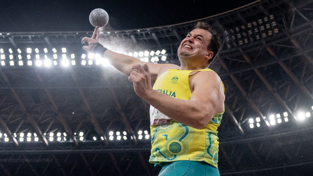 Australian shot put athlete during Todd Hodgetts Tuesday night’s event. 
