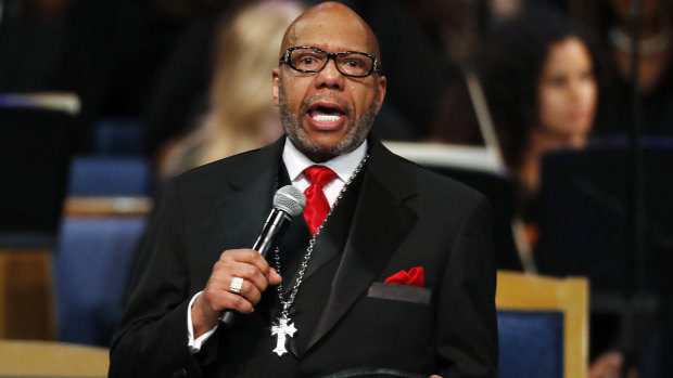 Rev. Jasper Williams, Jr., delivers the eulogy during the funeral service for Aretha Franklin. 