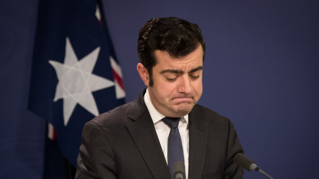 Sam Dastyari announces his resignation at a press conference in Sydney. 