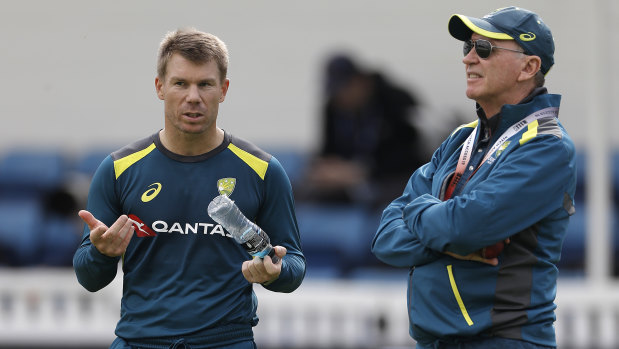 Run of outs: David Warner, seen here with selector Trevor Hohns, has had meagre returns this series.