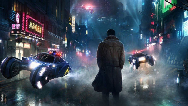 A vision of flying cars in this promotional image for Blade Runner 2049.
