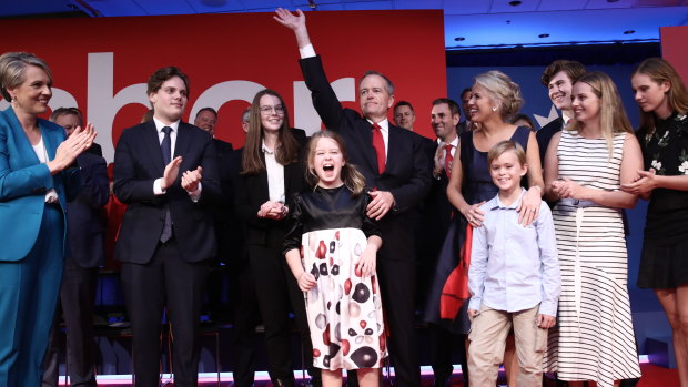 The "united Labor team" at Labor's official campaign launch in Brisbane on Sunday.