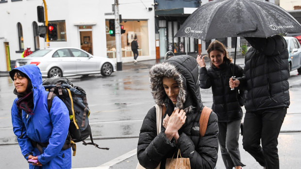 Melburnians dealing with the wild weather in Collingwood.