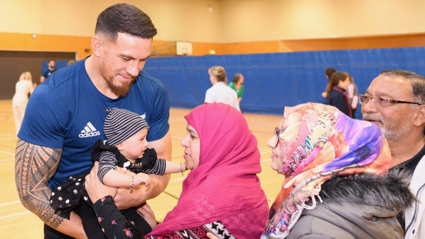 Community-minded: Sonny Bill Williams meets fans following a skills session with the Canterbury Resilience Foundation in Christchurch.