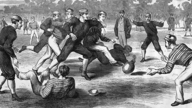 Footy in Yarra Park in 1874. Just look at all that congestion. For shame.