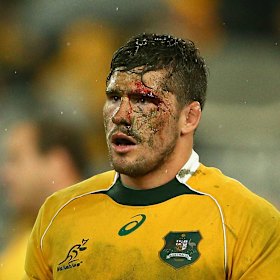 Nathan Charles playing for the Wallabies during a 2014 Bledisloe Cup Test in Sydney.