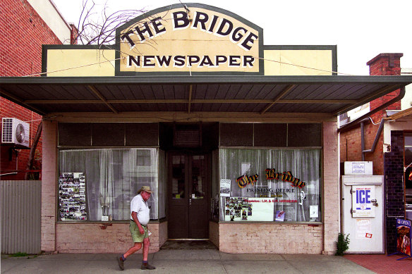 The old office of The Koondrook and Barham Bridge newspaper, also known simply as The Bridge, in Murray Street, Barham. This was home to the paper from 1919 to 2004.