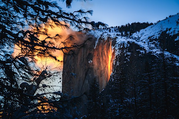 Yosemite Firefall at sunset.