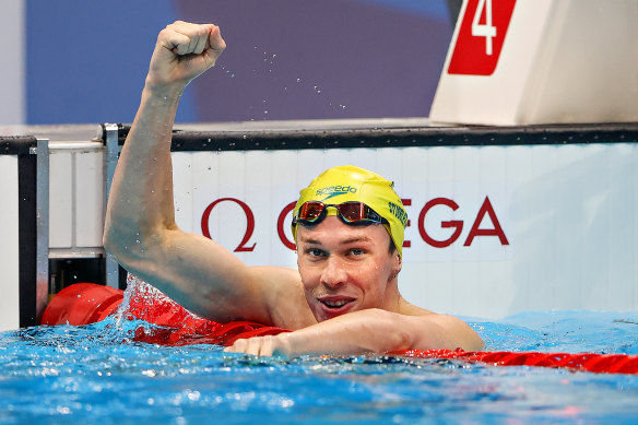 Zac Stubblety-Cook after winning the 200m breaststroke final at the Tokyo Olympics. 