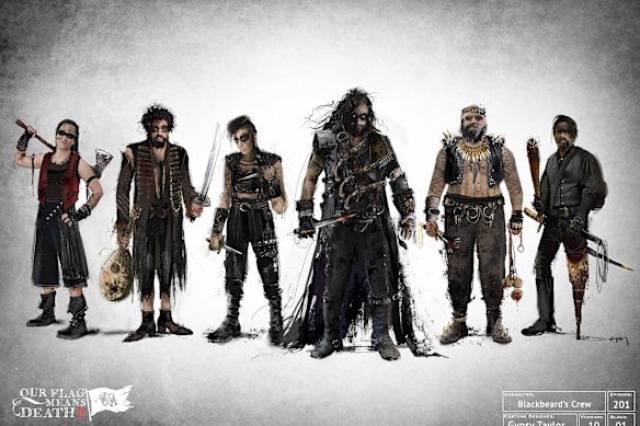 Sketches of the pirate crew in Our Flag Means Death.