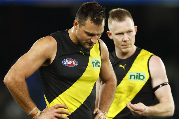 Toby Nankervis and jack Riewoldt after the loss to North Melbourne.