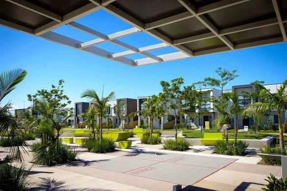 Modern townhouses at Capestone at Mango Hill put additional dwellings on lots to increase “gentle density”.