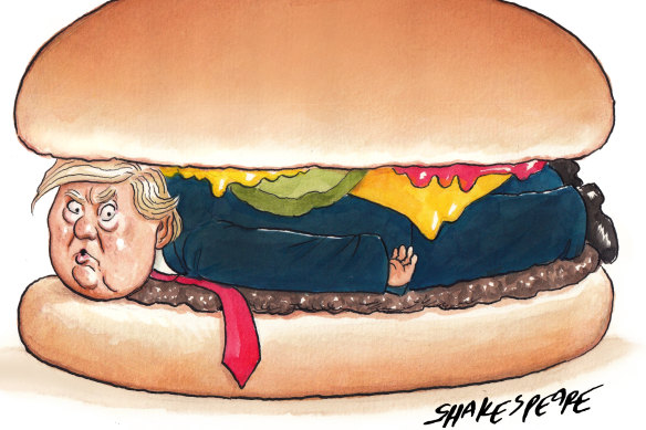 Trump’s in a pickle. Illustration: John Shakespeare. 