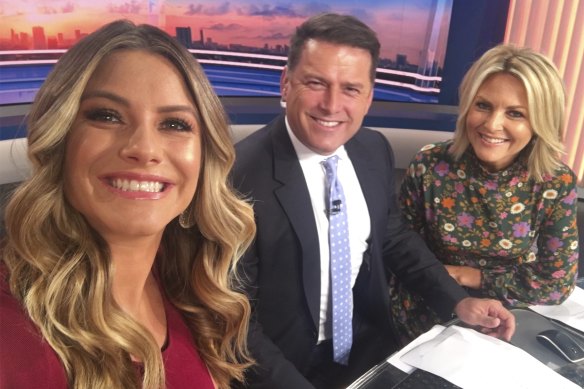 Natalia Cooper, Karl Stefanovic and Georgie Gardner on the Today set.