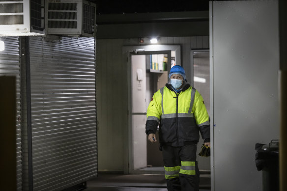 A foreign meat industry worker at an abattoir in Victoria.