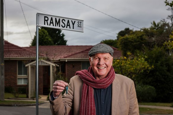 Actor Alan Fletcher outside his Neighbours character Karl Kennedy’s house.