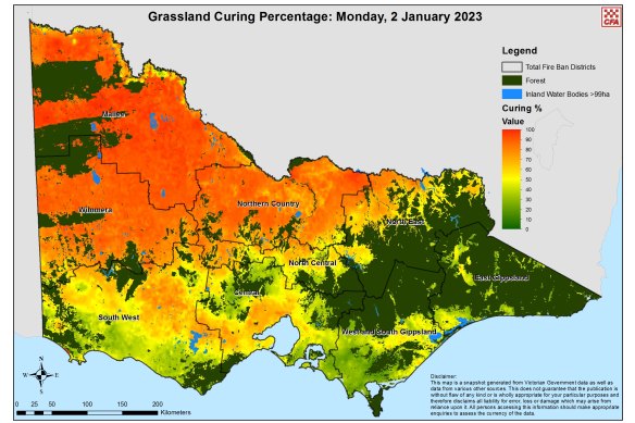 Map showing cured grass loads in Victoria.