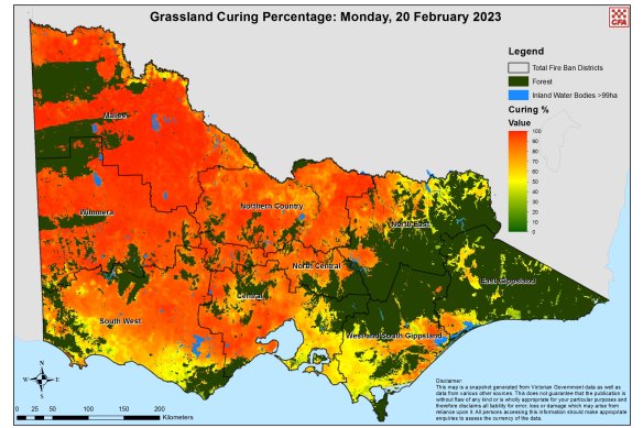 Map showing cured grass loads in Victoria.