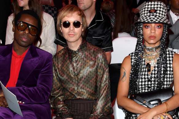 Beck with Curtis Harding and Kelsey Lu at the Gucci Show at Milan Fashion Week in September.
