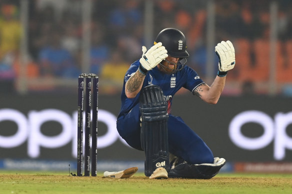 Ben Stokes laments his soft dismissal and the end of England’s hopes of defending the ODI cricket World Cup.