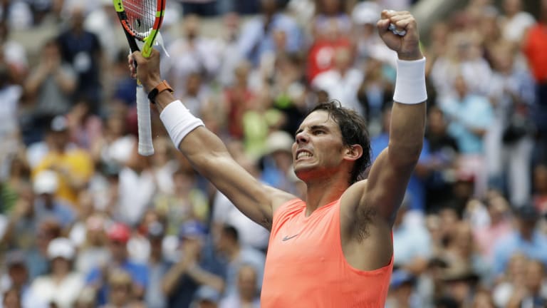 Relief for Rafael Nadal after defeating Nikoloz Basilashvili.