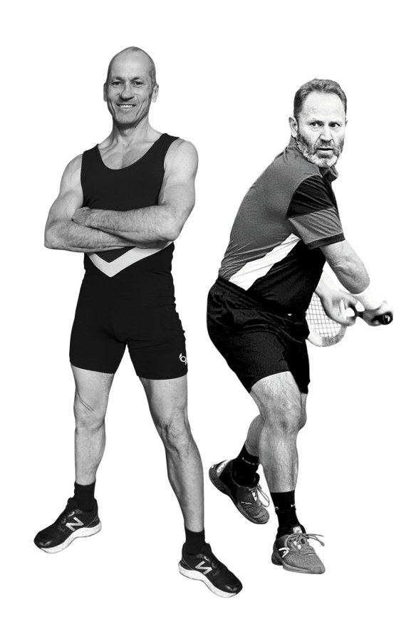 Two mates, two different experiences: journalist Mark Whittaker (left) says his knee pain disappeared after adopting an “animal-based” diet, while his friend, former tennis pro Iggy Jovanovic (right), found switching to a vegan diet fixed his arthritic knees.