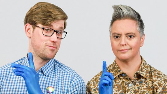 Riley Nottingham and Geraldine Hickey play doctors at a sex clinic in the comedy <i>Metro Sexual.