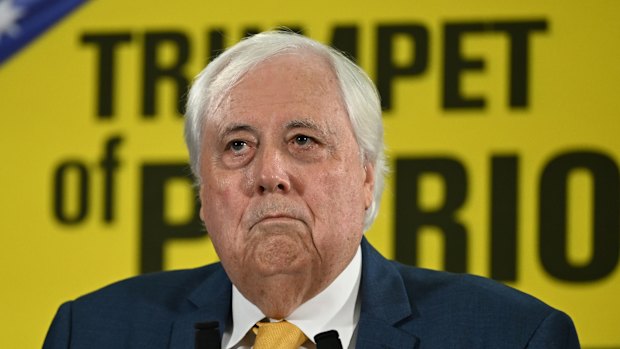 Clive Palmer after the election campaign launch of his Trumpet of Patriots party in April.