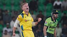 Nathan Ellis celebrates after dismissing Pakistan’s Arafat Minhas in Australia’s ODI victory.