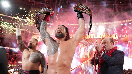 Roman Reigns defeated Cody Rhodes at WrestleMania 39 in California, US, in 2023.