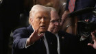 President Donald Trump departs after addressing a joint session of Congress at the Capitol in Washington on Tuesday night, local time. 