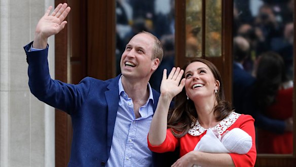 Prince William and Kate, Duchess of Cambridge, hold their newborn son outside St Mary's Hospital.