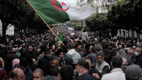 Algerians demonstrate in Algiers to mark the second anniversary of the Hirak movement.