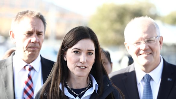 Liberal MP Nicolle Flint on the campaign trail with Scott Morrison during the 2019 election, when she was subjected to a bullying campaign.