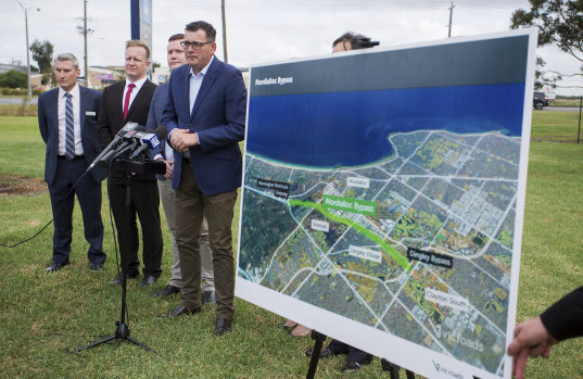 Premier Daniel Andrews announcing plans for another road. 