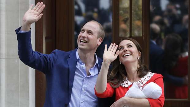 Prince William and Kate, Duchess of Cambridge, hold their newborn son outside St Mary's Hospital.