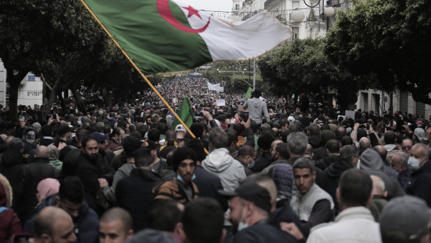 Algerians demonstrate in Algiers to mark the second anniversary of the Hirak movement.