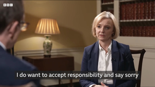 British PM Liz Truss appears on the BBC on Monday night.