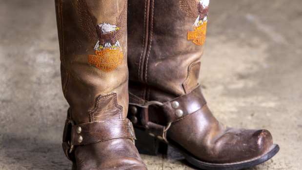 Harley Davidson cowboy boots, $150.