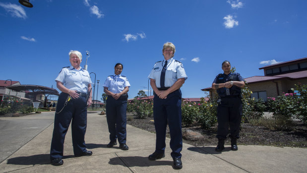 The Dame Phyllis Frost Center relies on female officers to operate. Pictured from left: prison officer Jill Buckley, Prison officer Toa, operations manager Joy McDonald and prison officer Tafeamaalii.