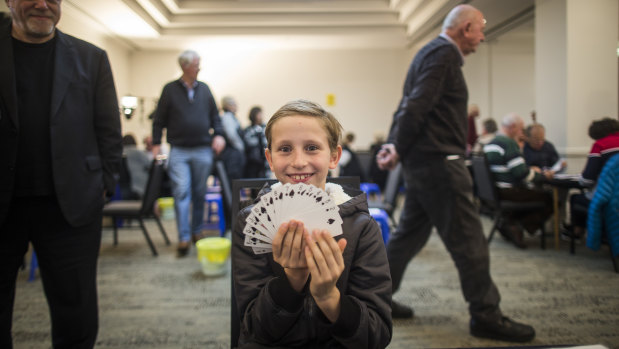 It's an ace pastime: Taydon is believed to be the youngest person to compete in a major Australian bridge event. 