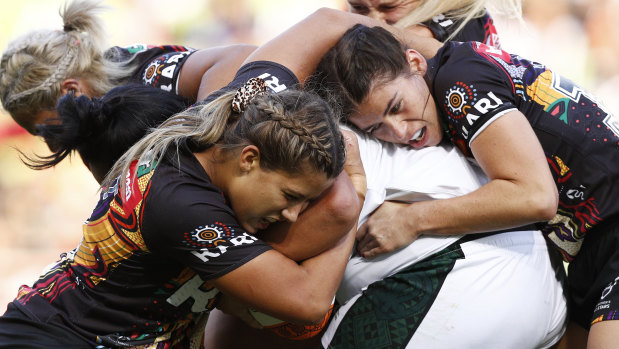 Krystal Rota of the New Zealand Maori Ferns takes on the Indigenous defence in 2019.