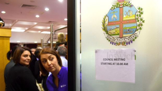 Outside the Ipswich City Council's final meeting at the Ipswich City Council Chambers on Monday.