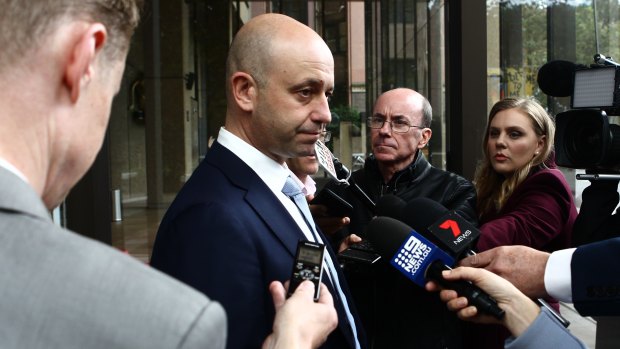 NRL CEO Todd  Greenberg addresses media on day one of the hearing.