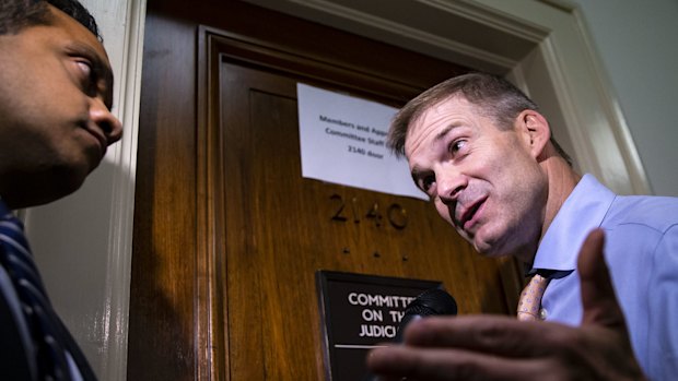 Republican Representative Jim Jordan speaking to media.