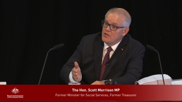 Scott Morrison answering questions at today’s royal commission hearing.