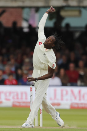 England's Jofra Archer bowls during the second day of the second Ashes Test.