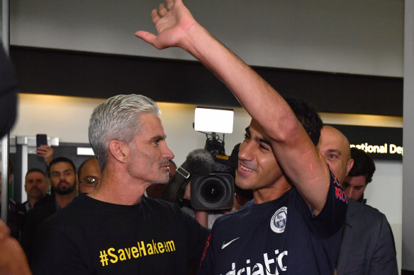 Craig Foster (left) was a high-profile campaigner to free refugee footballer Hakeem al-Araibi earlier this year.
